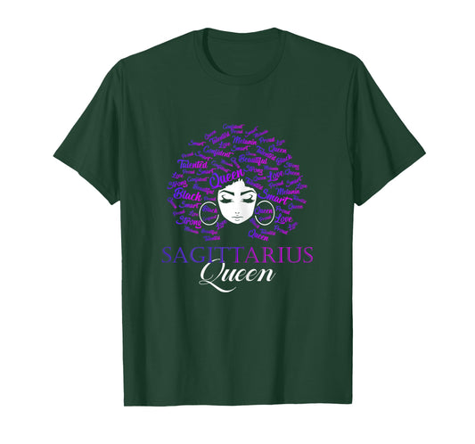 Black Womens Afro Hair Sagittarius Queen Birthday Gift T-Shirt
