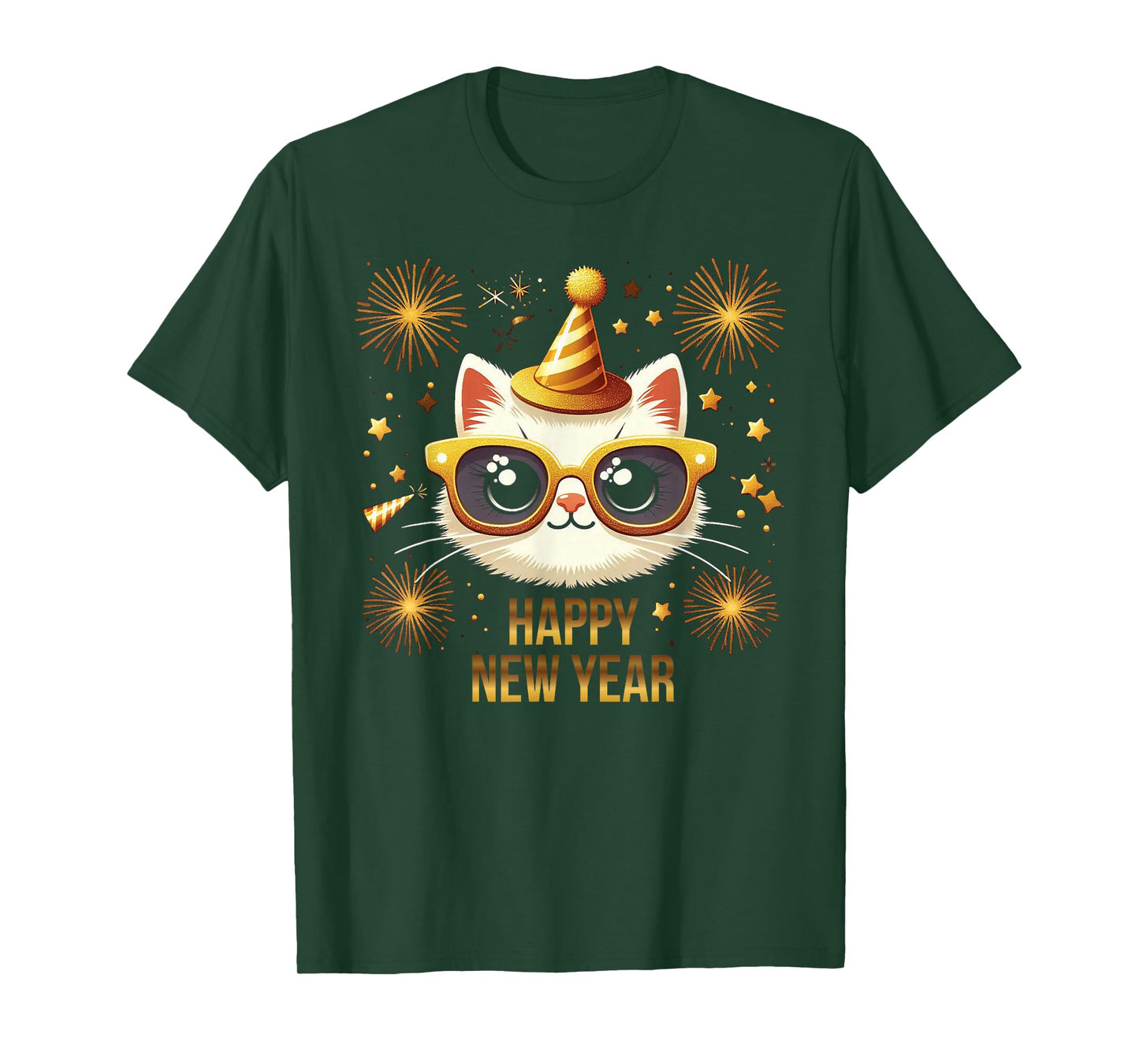 Happy New Year Cat Fireworks New Years Eve Party T-Shirt