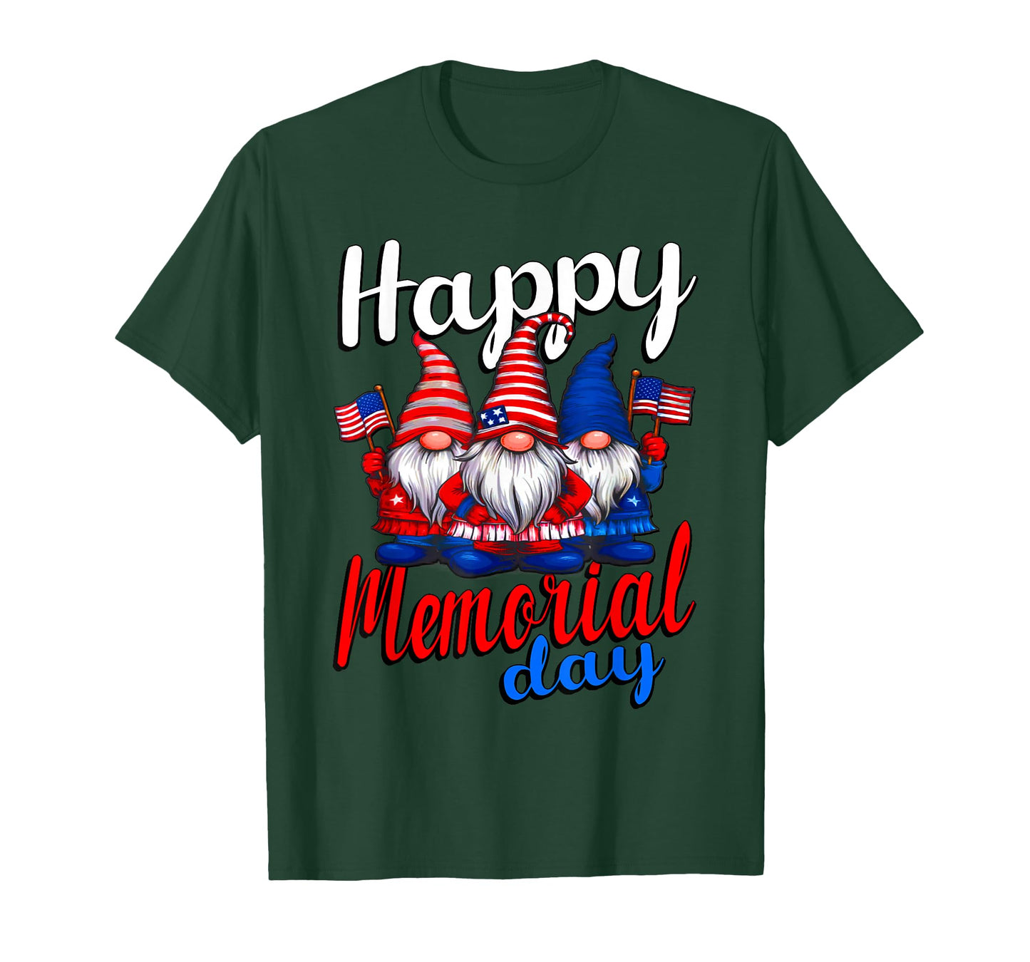 Cute Gnomes with Usa Flag Happy Memorial Day T-Shirt