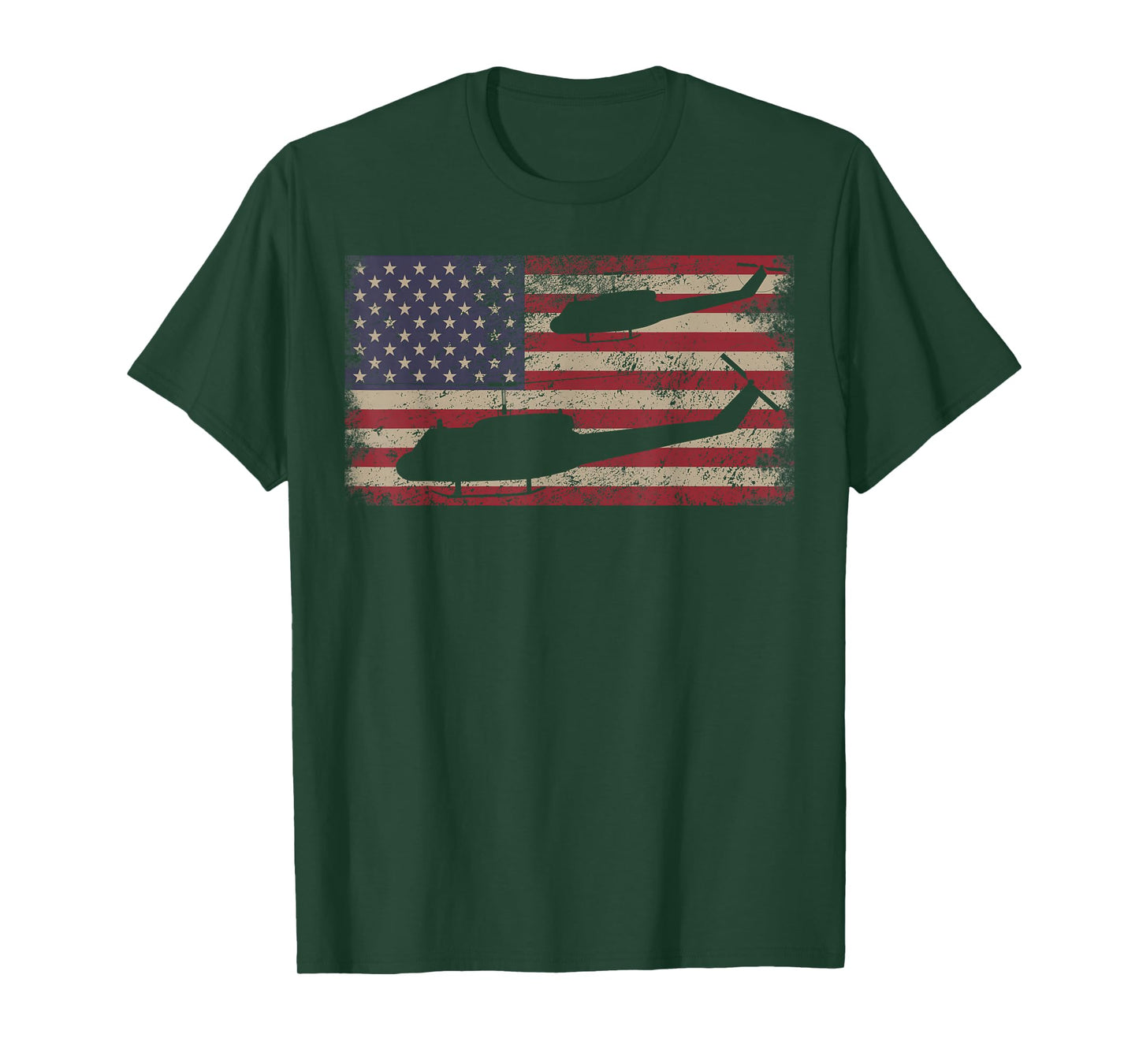 UH1 Huey Helicopter USA American Flag T-Shirt