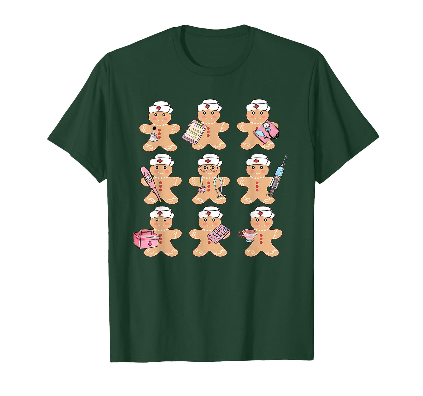 Cute Nurse Gingerbread Christmas Design Holiday Medical Art T-Shirt