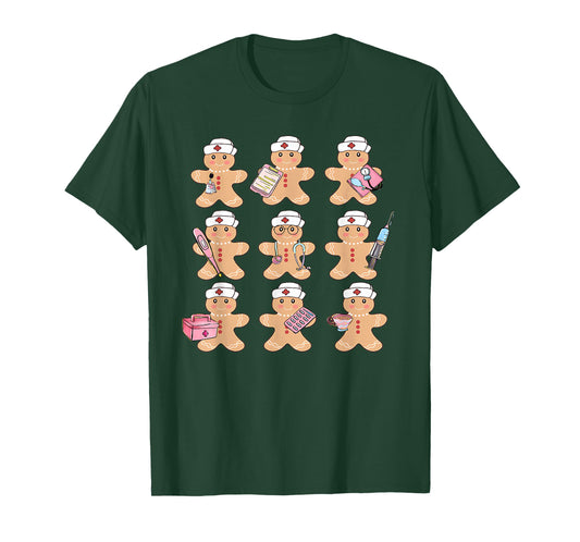 Cute Nurse Gingerbread Christmas Design Holiday Medical Art T-Shirt
