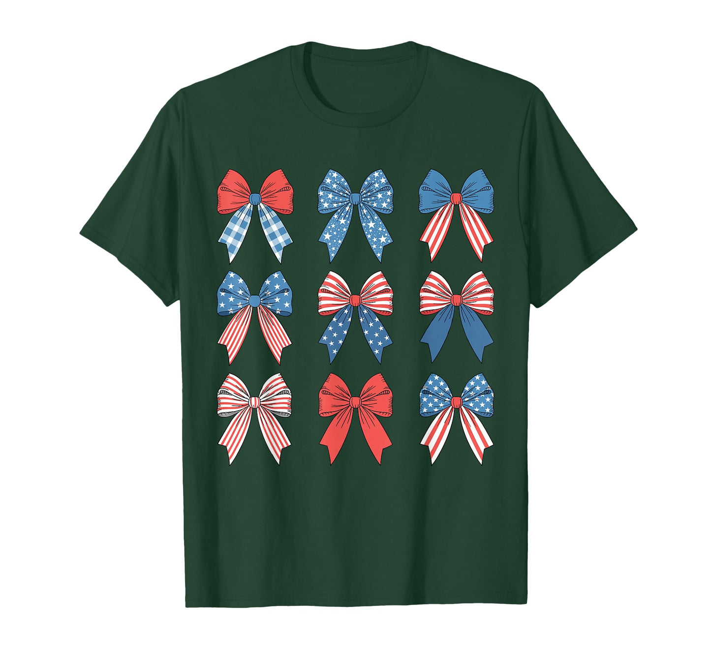 Cute 4th of July Red White and Blue American Coquette Bows T-Shirt