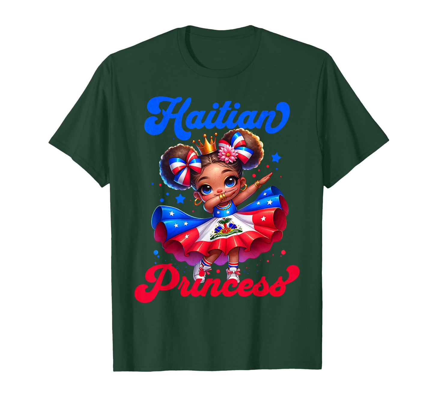 Dabbing Melanin Haitian Princess Haiti Flag Black Girls T-Shirt