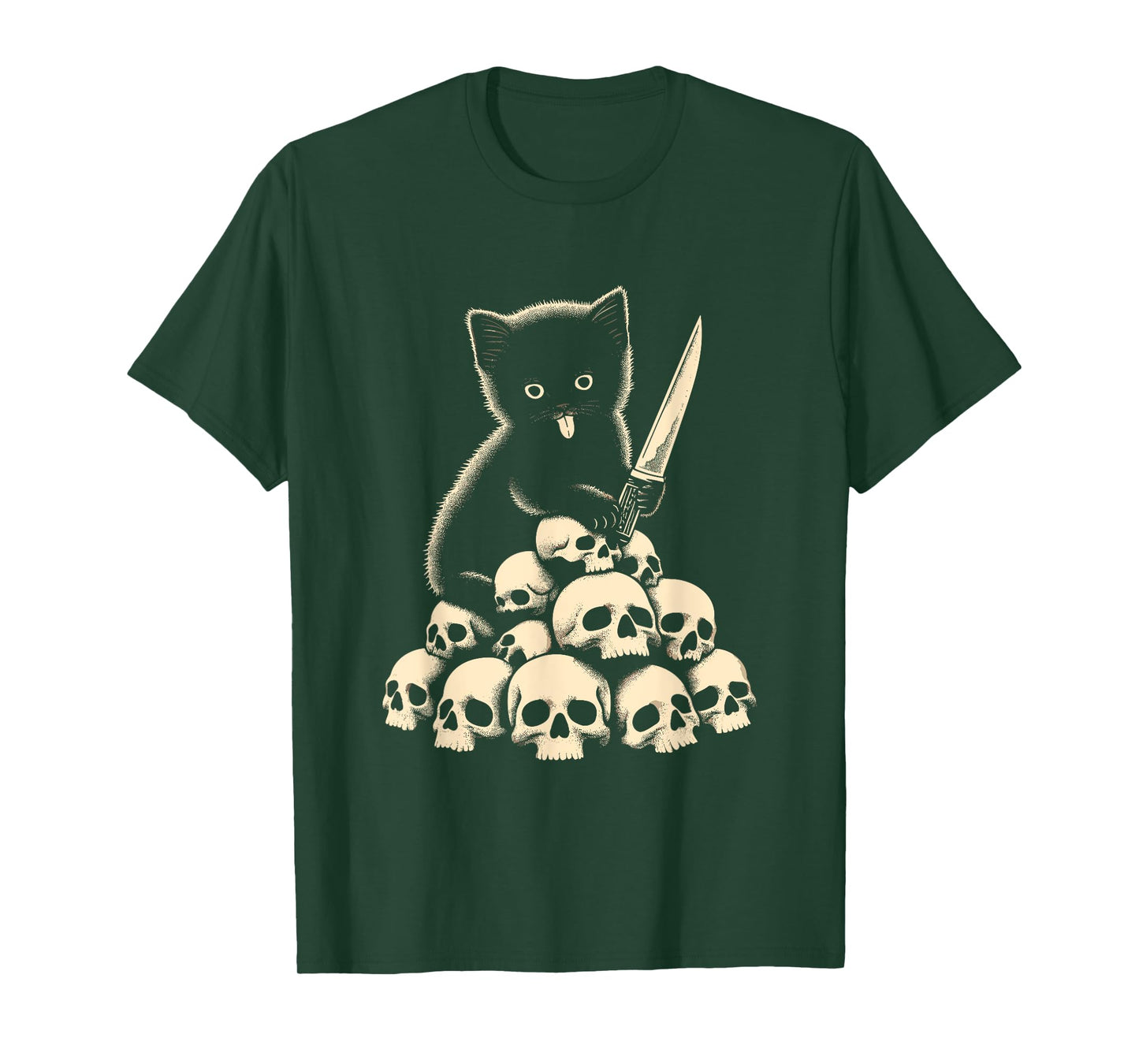 Cute Cat With Knife And Skulls - Spooky Halloween Costume T-Shirt for Men Women