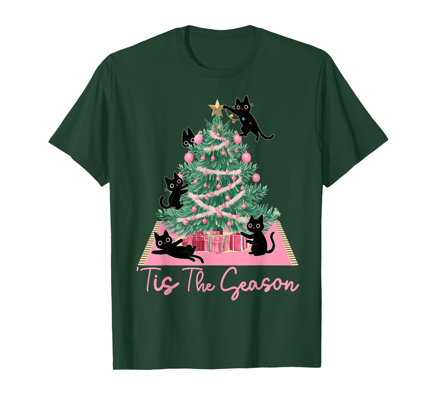 Tis The Season Christmas Tree Cute Black Cat Matching Family T-Shirt