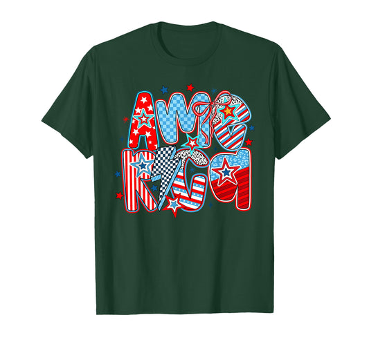 American Coquette Bow Patriotic USA Flag Happy 4th Of July T-Shirt