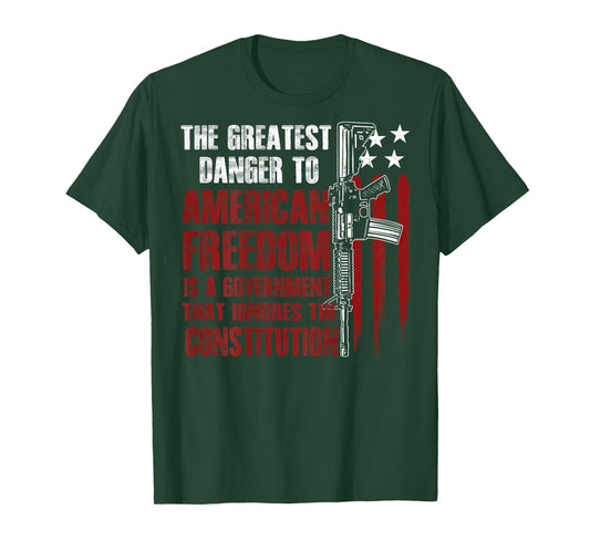 Gun USA Flag American Freedom Funny Government (on Back) T-Shirt