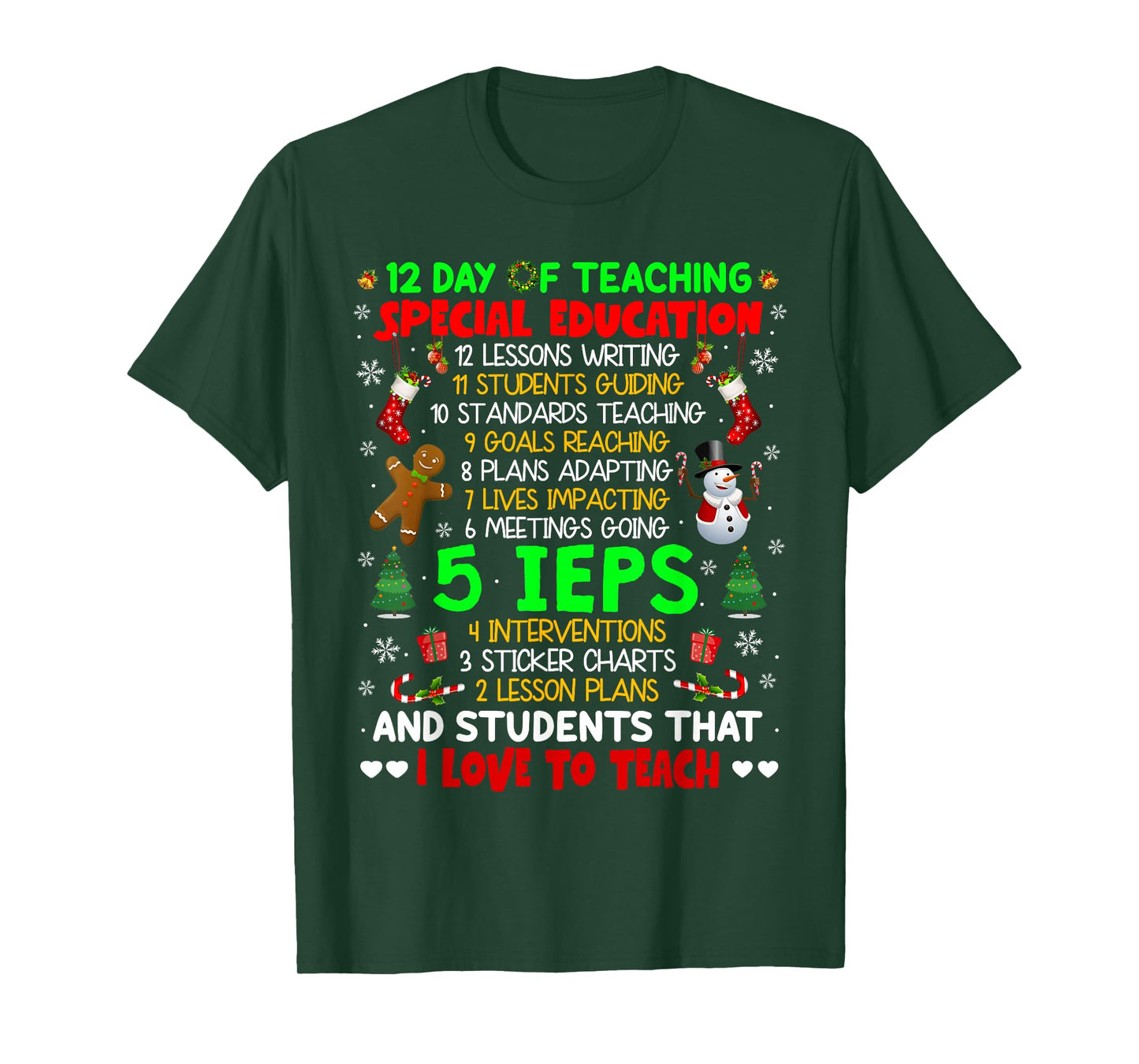 12 Days of Teaching Special Education IEPS SPED Teacher Xmas T-Shirt