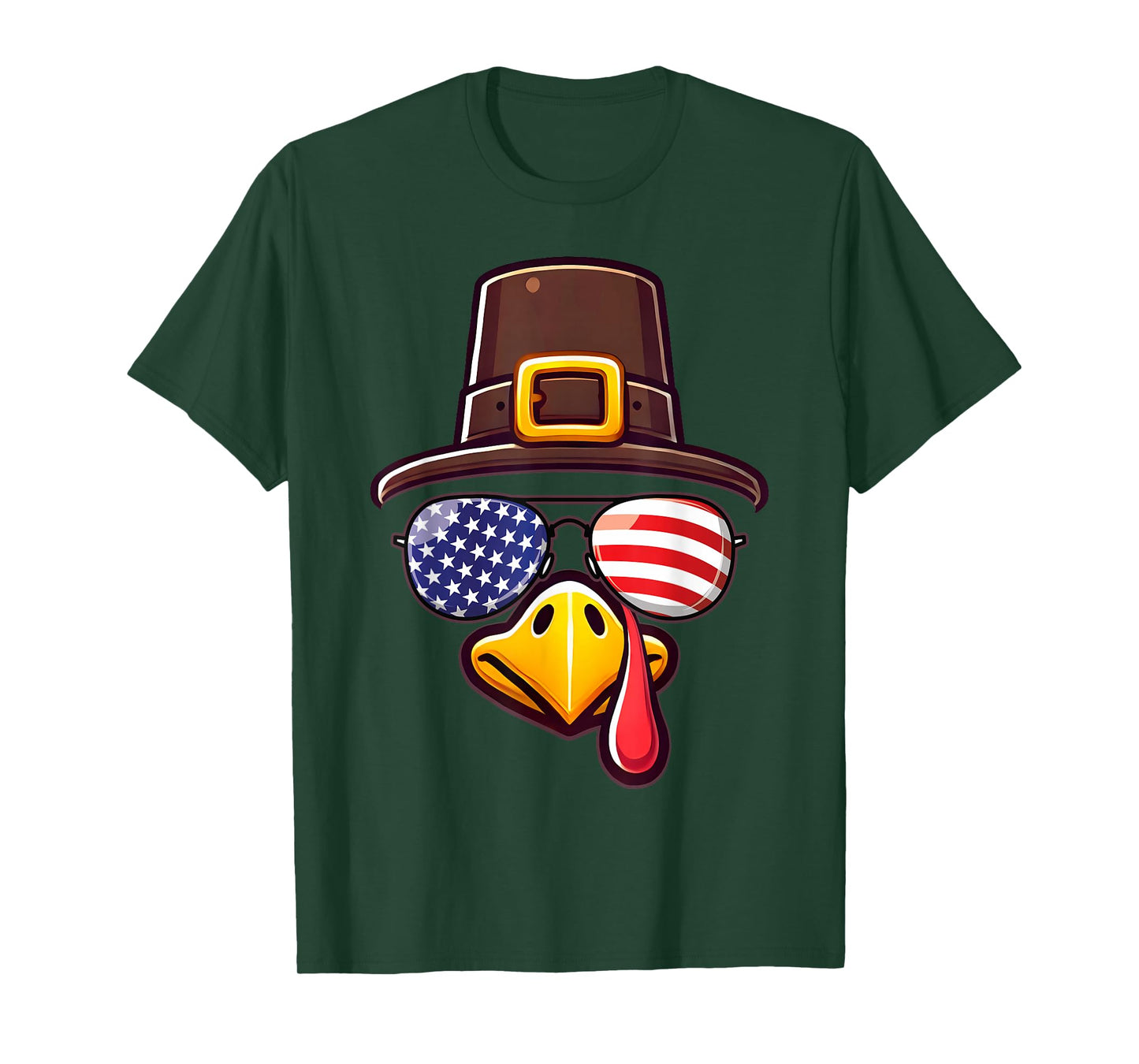 Turkey Face Pilgrim Patriotic Sunglasses Thanksgiving T-Shirt