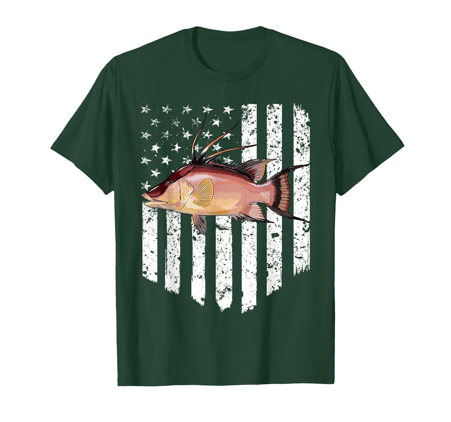 Black White American Flag Hogfish 4th Of July Fish Women Men T-Shirt