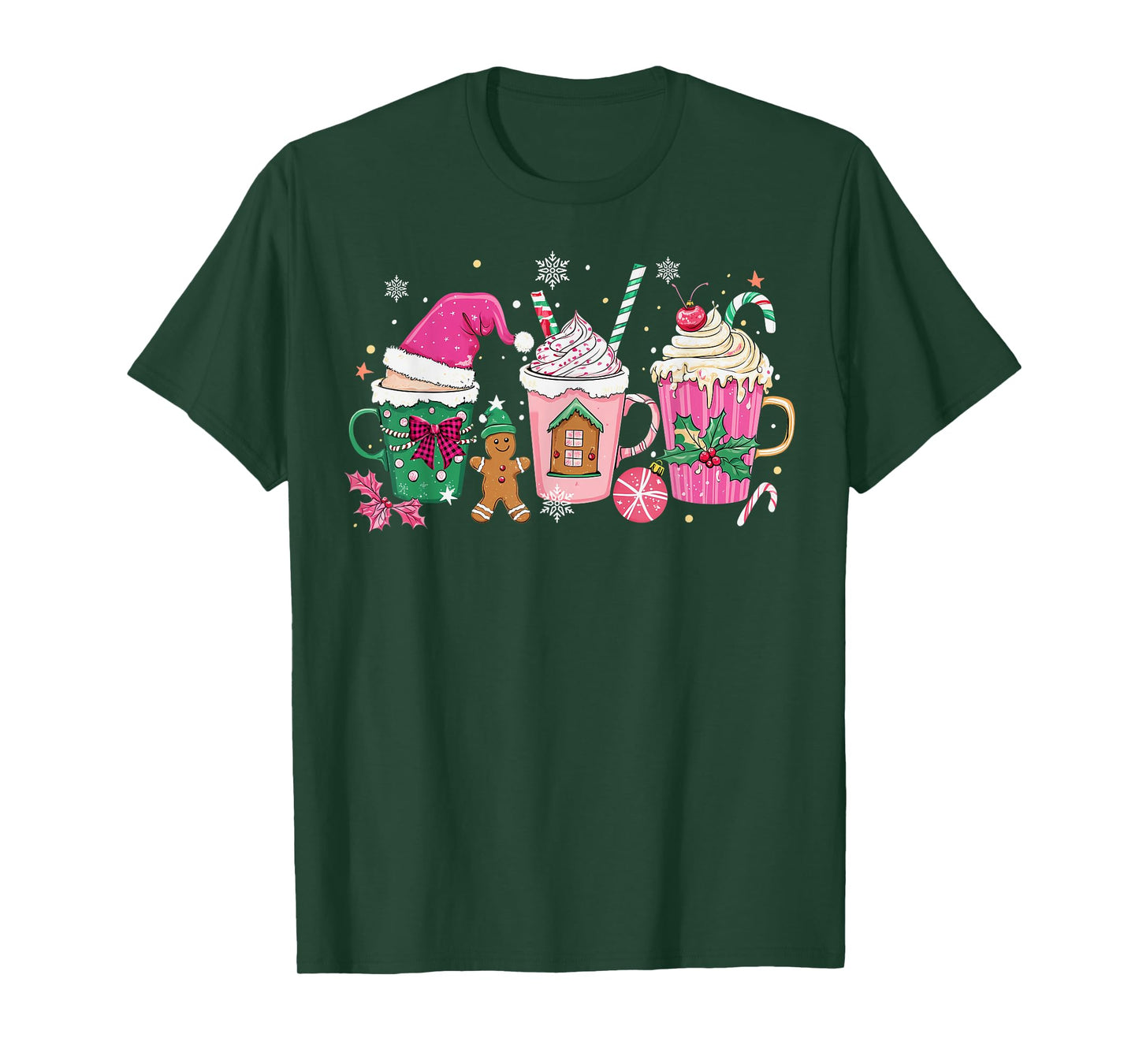 Coffee Christmas Gingerbread Pink Women Latte Cozy Winter T-Shirt