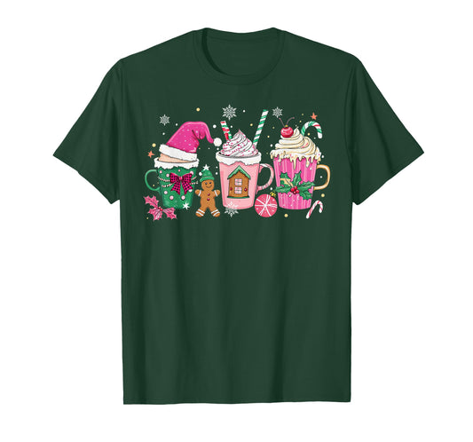 Coffee Christmas Gingerbread Pink Women Latte Cozy Winter T-Shirt