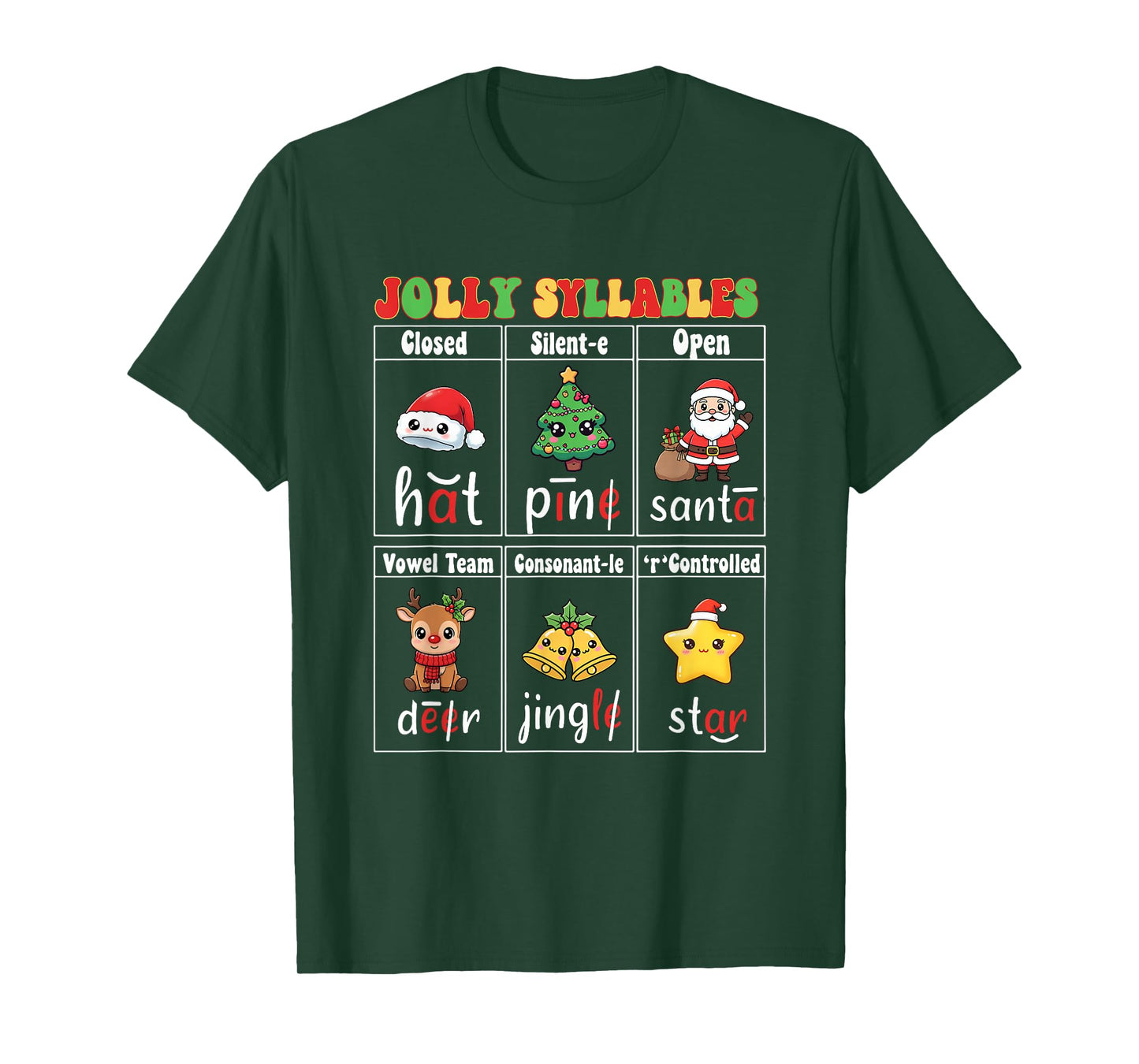 Christmas Jolly Syllables Teacher Students Funny Six Types T-Shirt