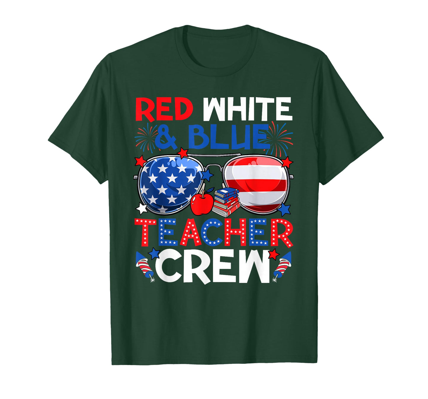 4th of July Red White & Teacher Crew American Flag T-Shirt
