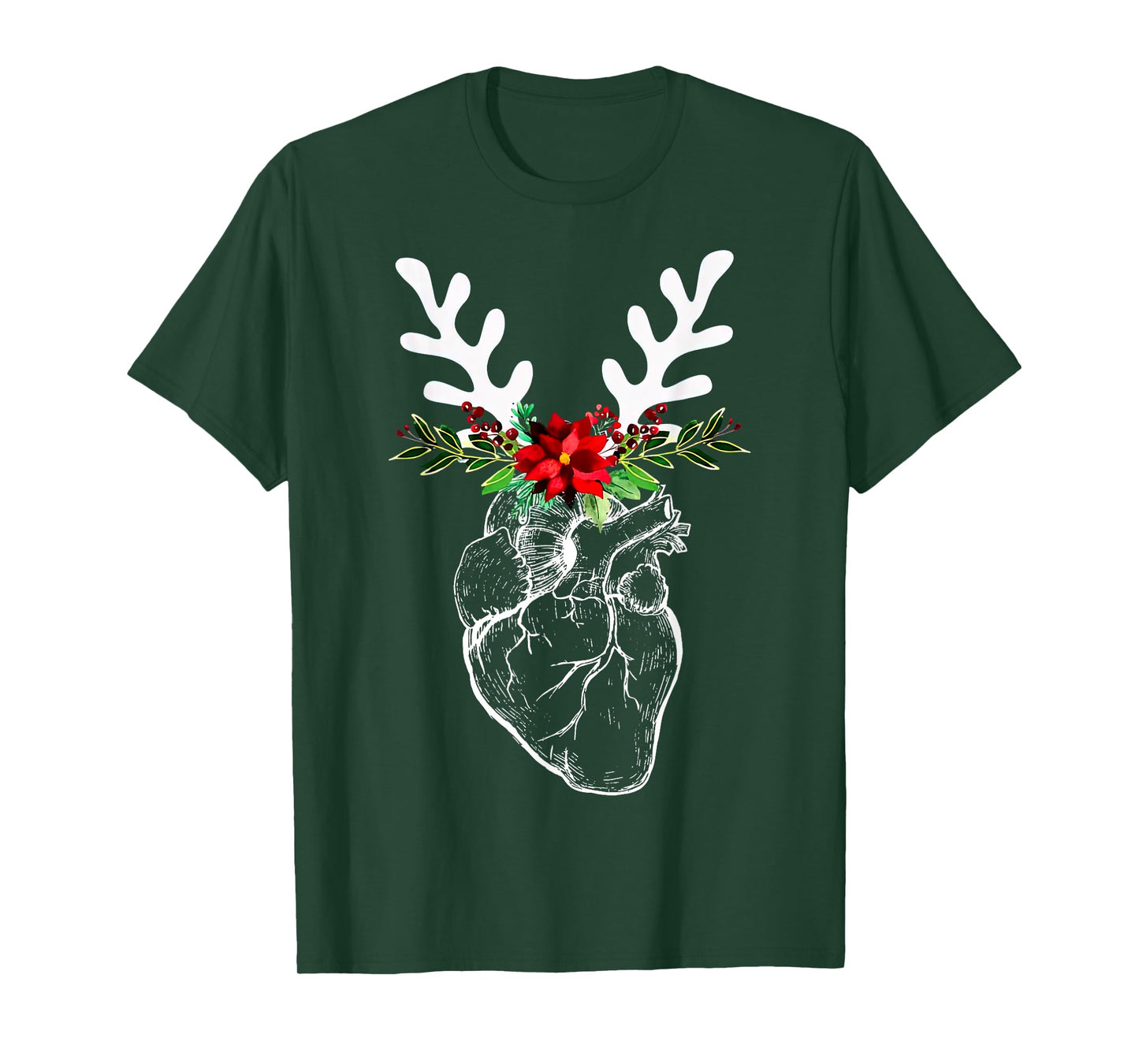 Anatomy Heart Floral Reindeer Christmas Cardiac Nurse T-Shirt