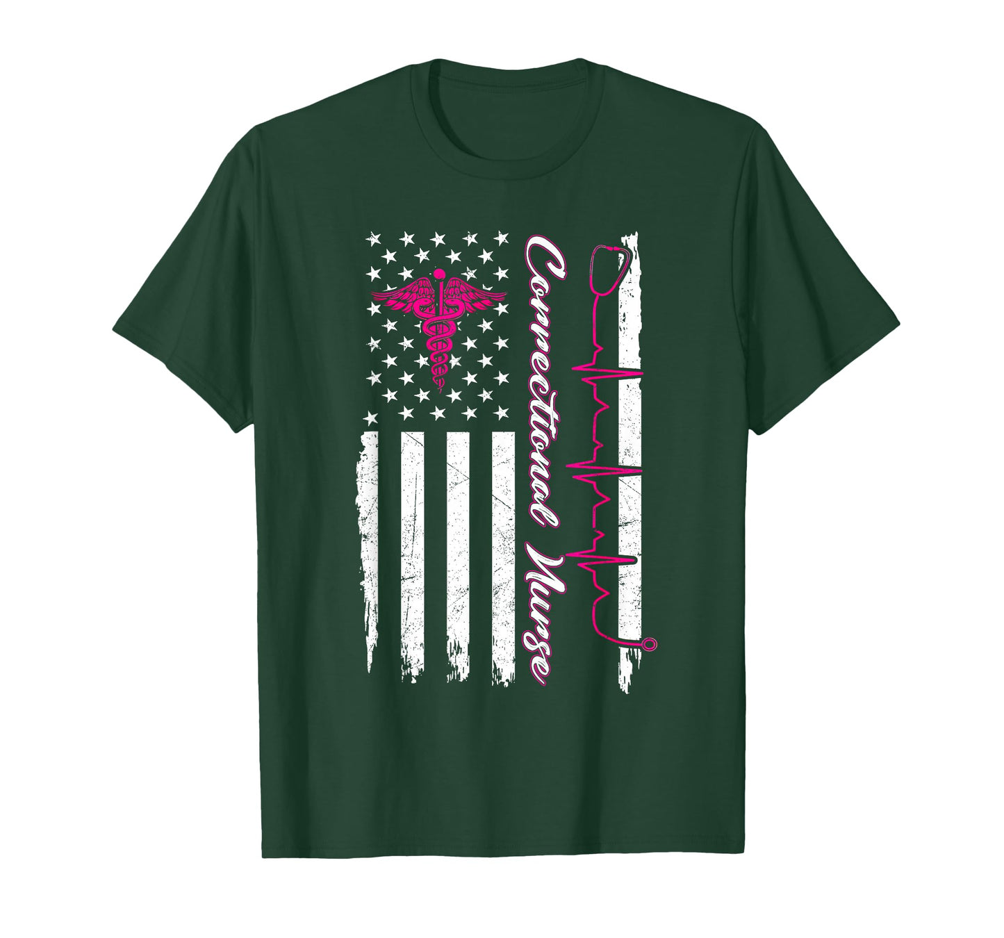 Correctional Nurse USA Flag Breast Cancer Nursing RN T-Shirt