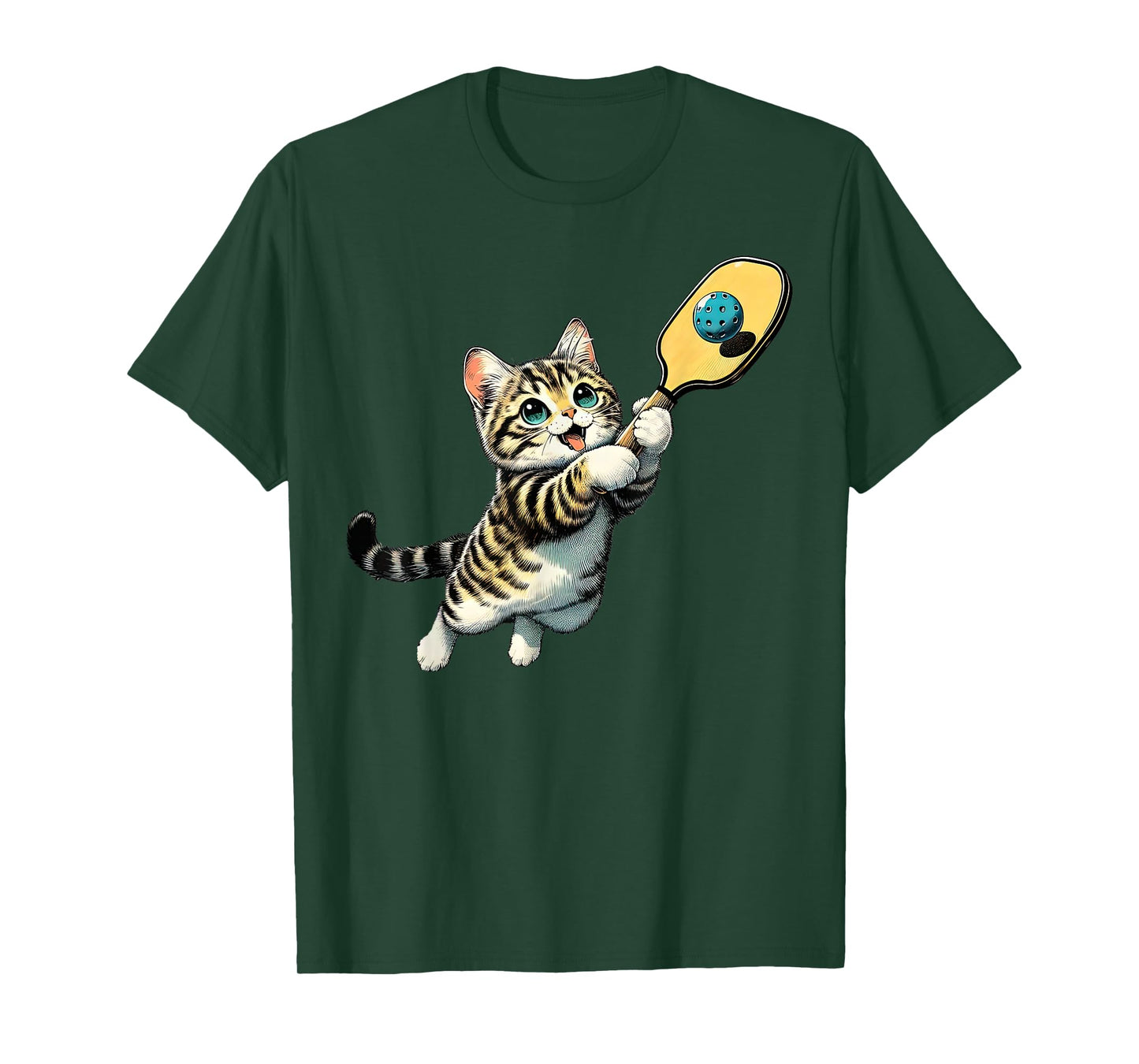Funny Kitten Playing Pickleball Cute Cat Pickleball Player T-Shirt