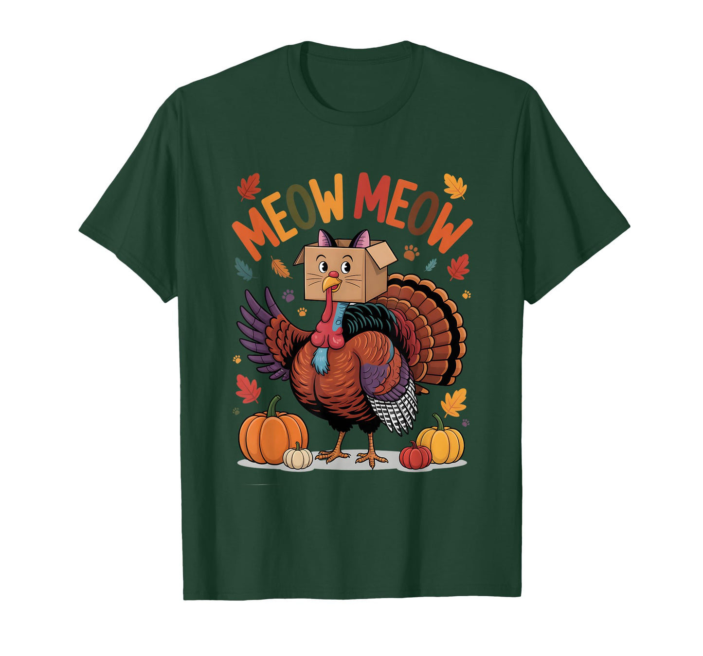 Funny Turkey Cat Meow Thanksgiving Men Women Thanksgiving T-Shirt