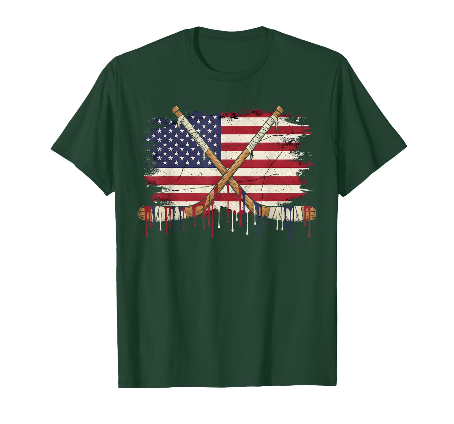 Ice Hockey Ice Cream Drip Boys American Flag Youth Players T-Shirt