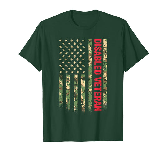 Disabled Veteran American Flag Camouflage Camo Patriotic Vet T-Shirt