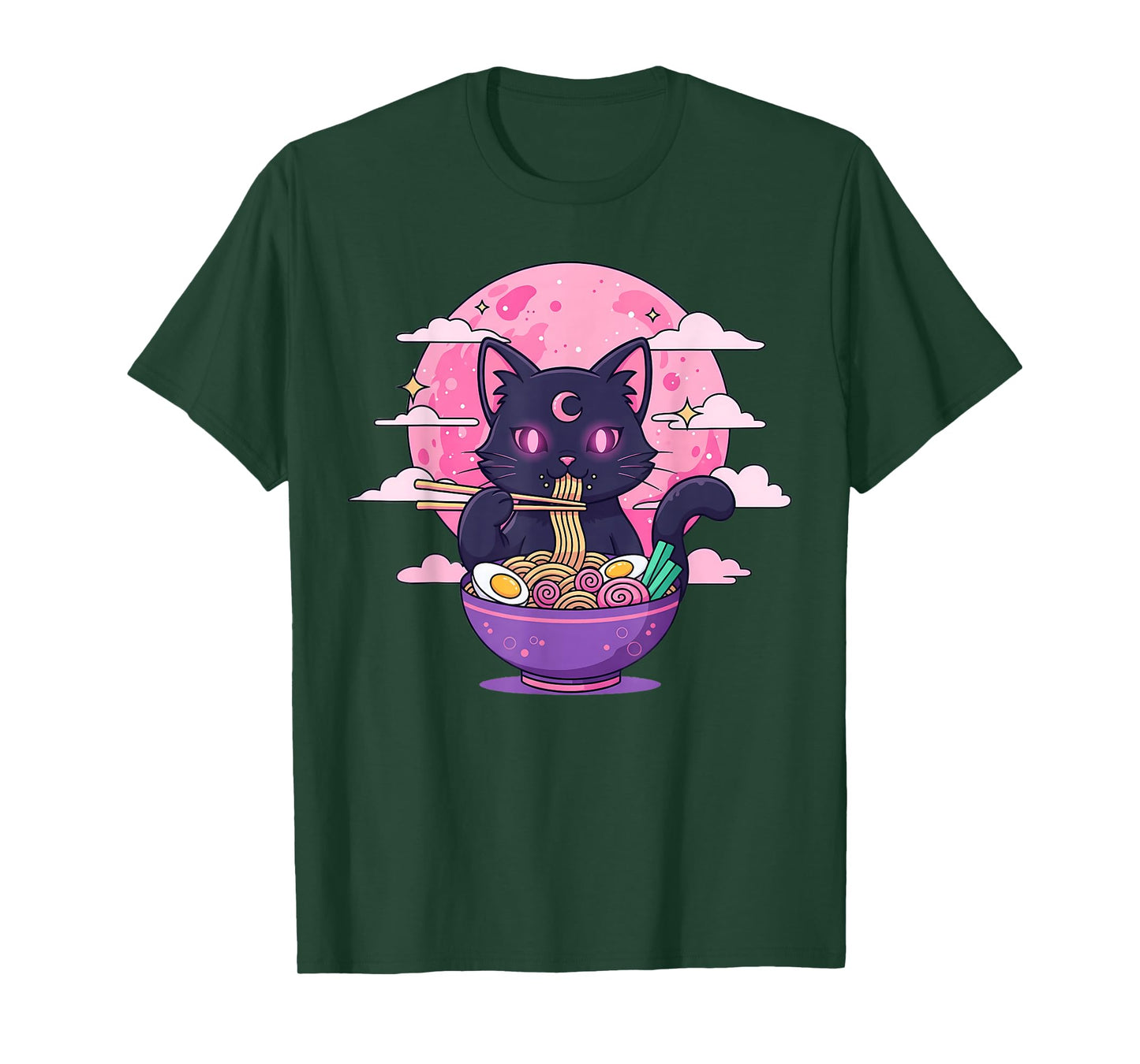 Pastel Goth Aesthetic Kawaii Creepy Cat Eating Ramen Noodles T-Shirt