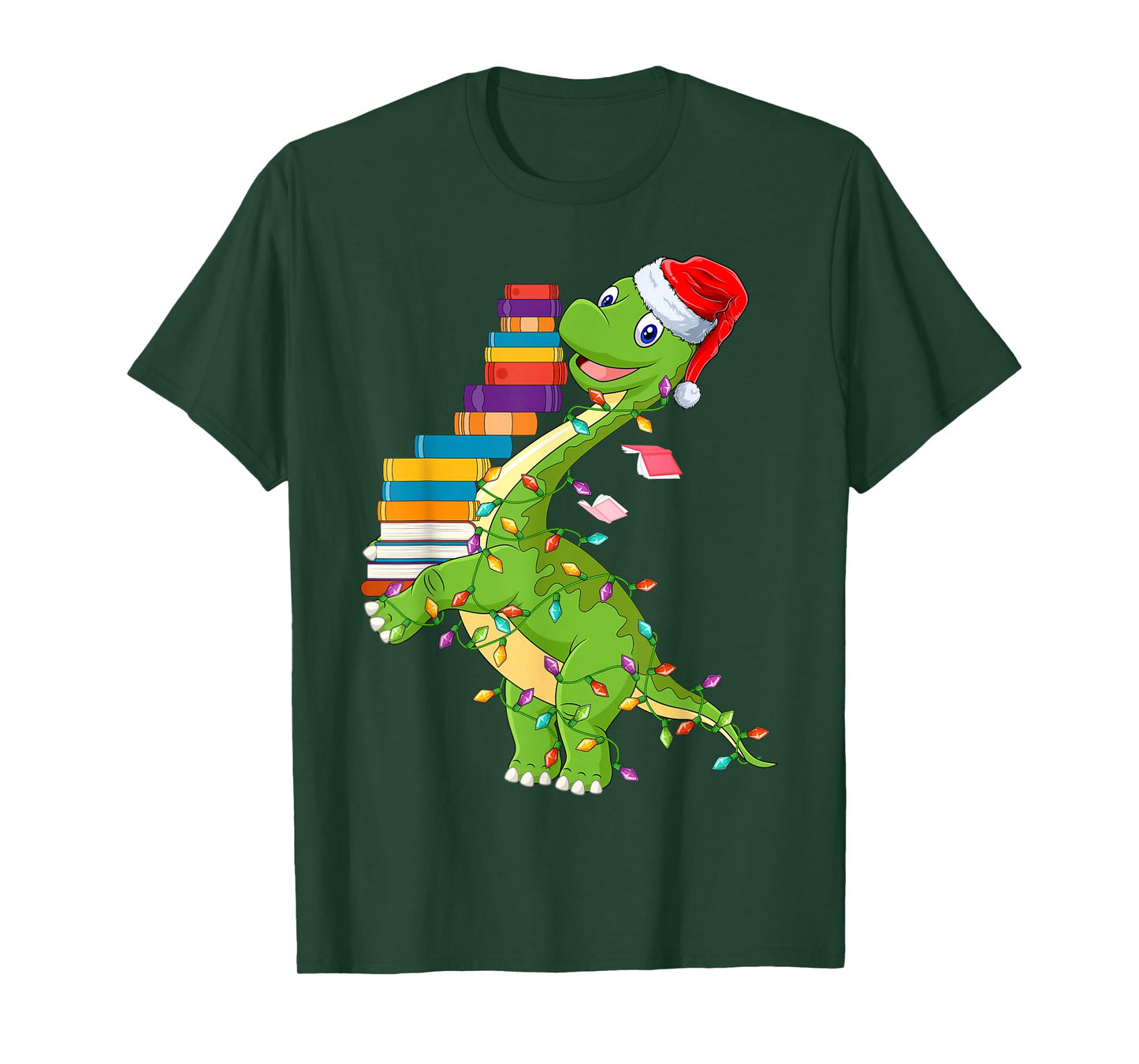Dinosaur Book Reading Teacher Kids Book Lover Dino Christmas T-Shirt
