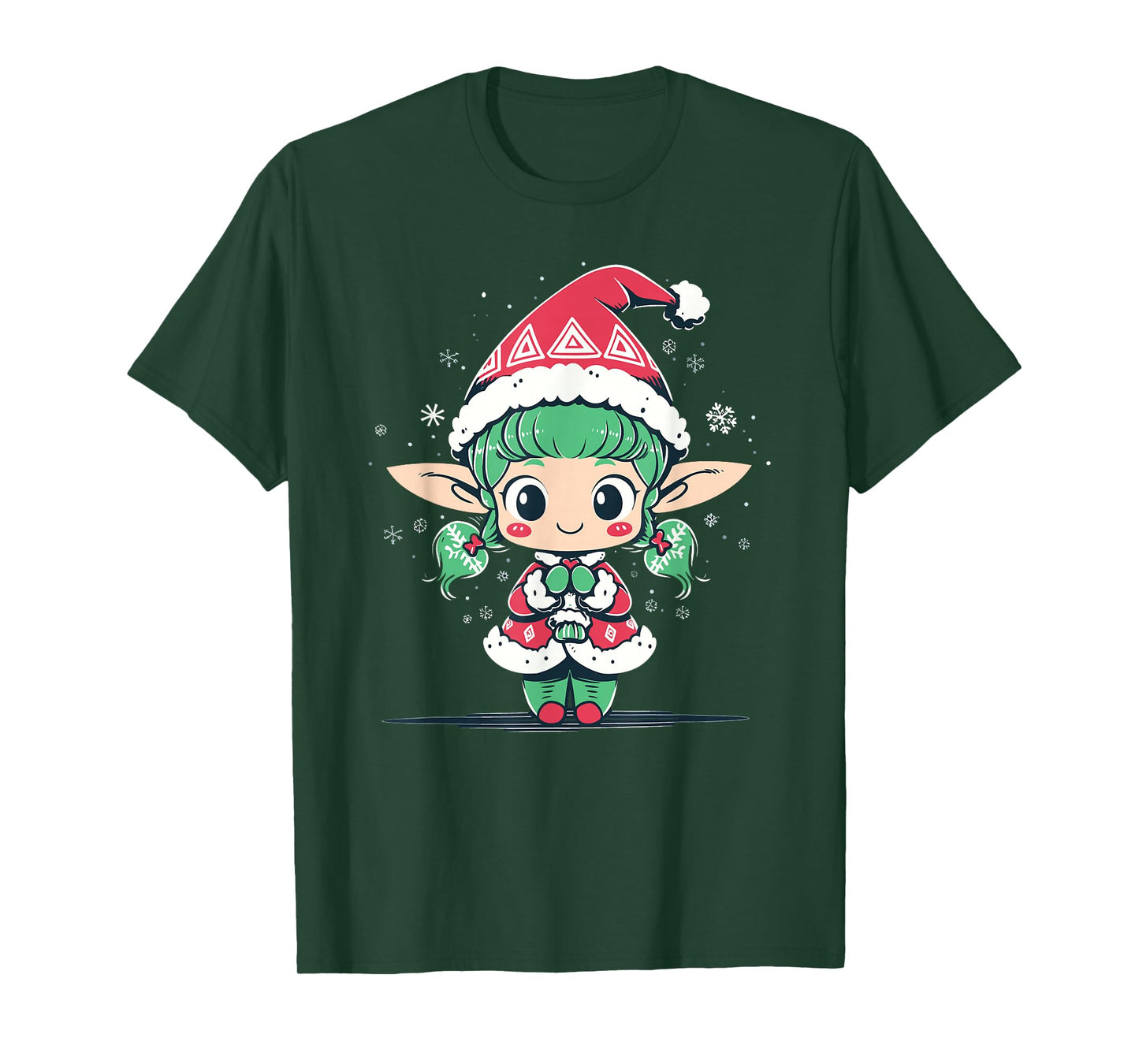 Cute Christmas Elf in Santa Claus Hat Little Girl Graphic T-Shirt