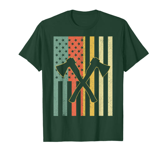 Vintage Axe Throwing Retro Crossed Axes American Flag Gift Women Men T-Shirt