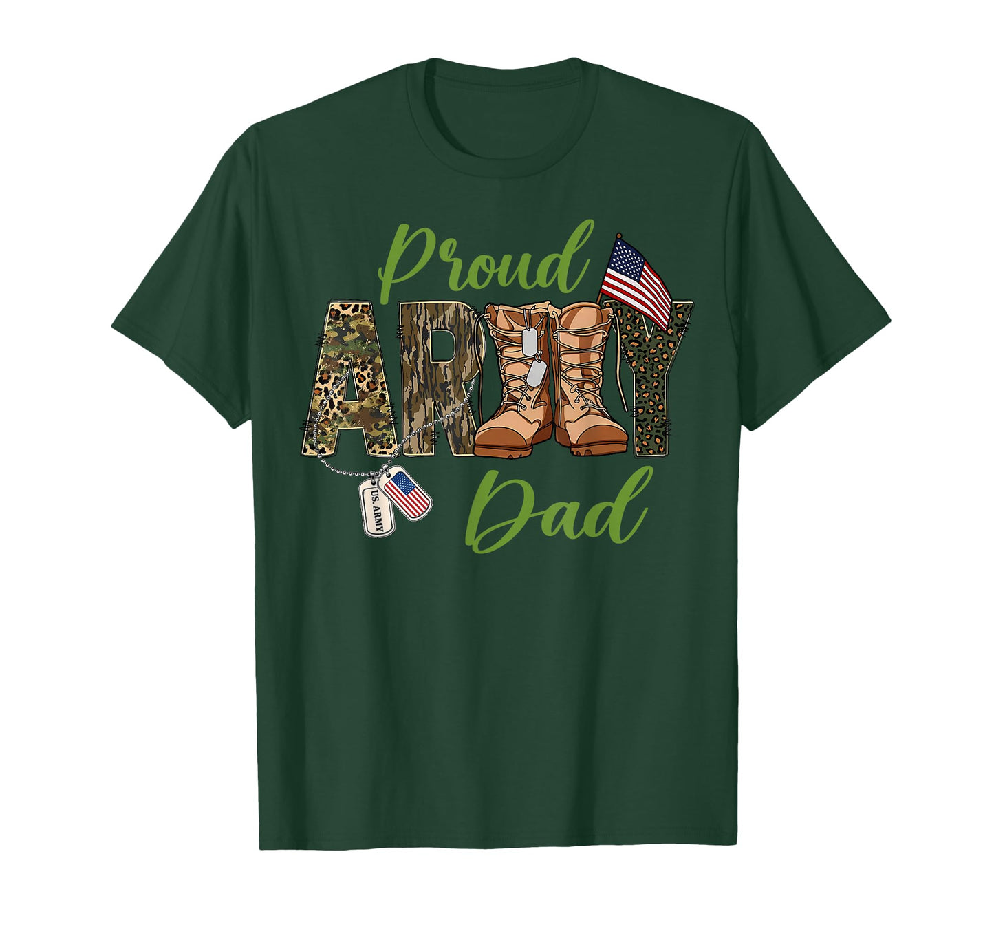 Proud Army Dad US Flag Camo Dog Tags Military Father T-Shirt