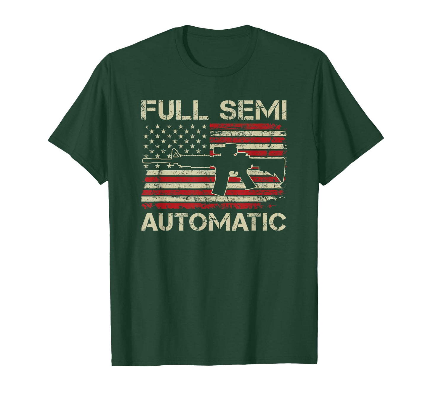 Full Semi Automatic - AR15 M4 Rifle USA Flag Funny Gun Joke T-Shirt