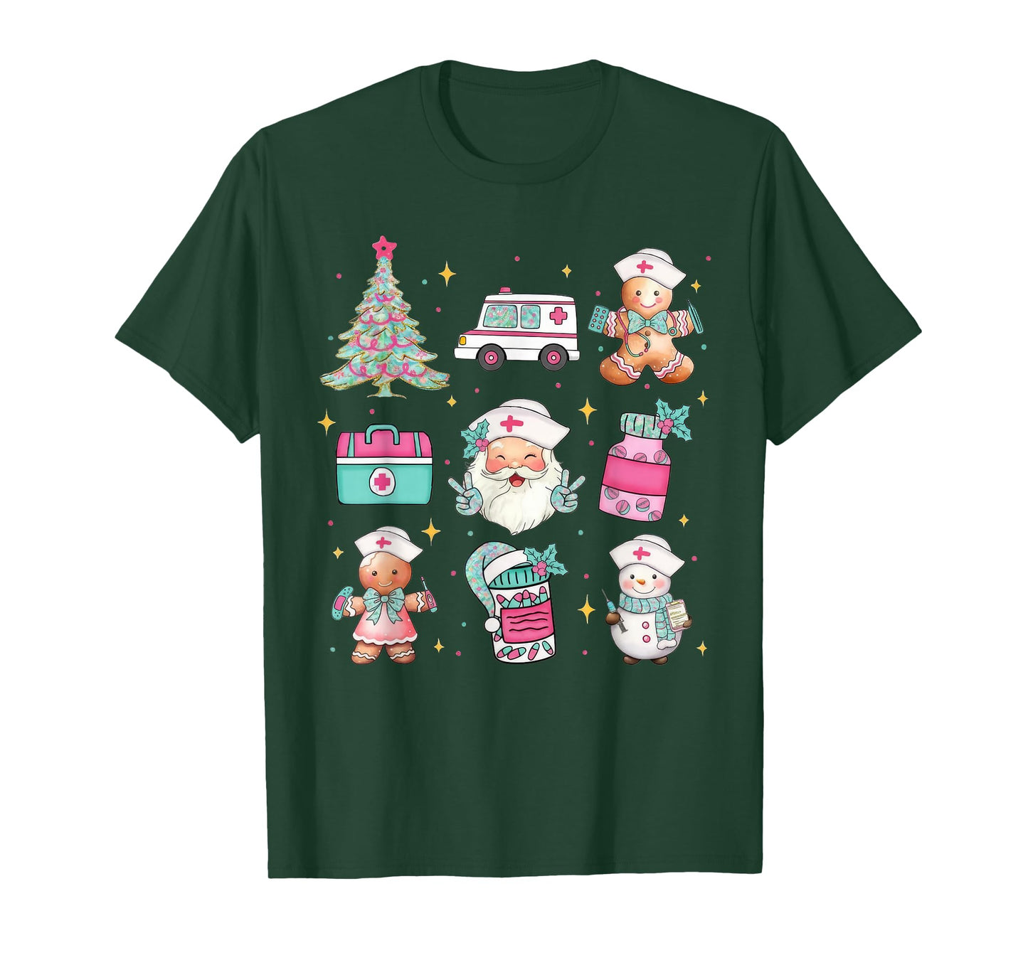 Cute Nurse Christmas Tree Santa Medical Themed T-Shirt
