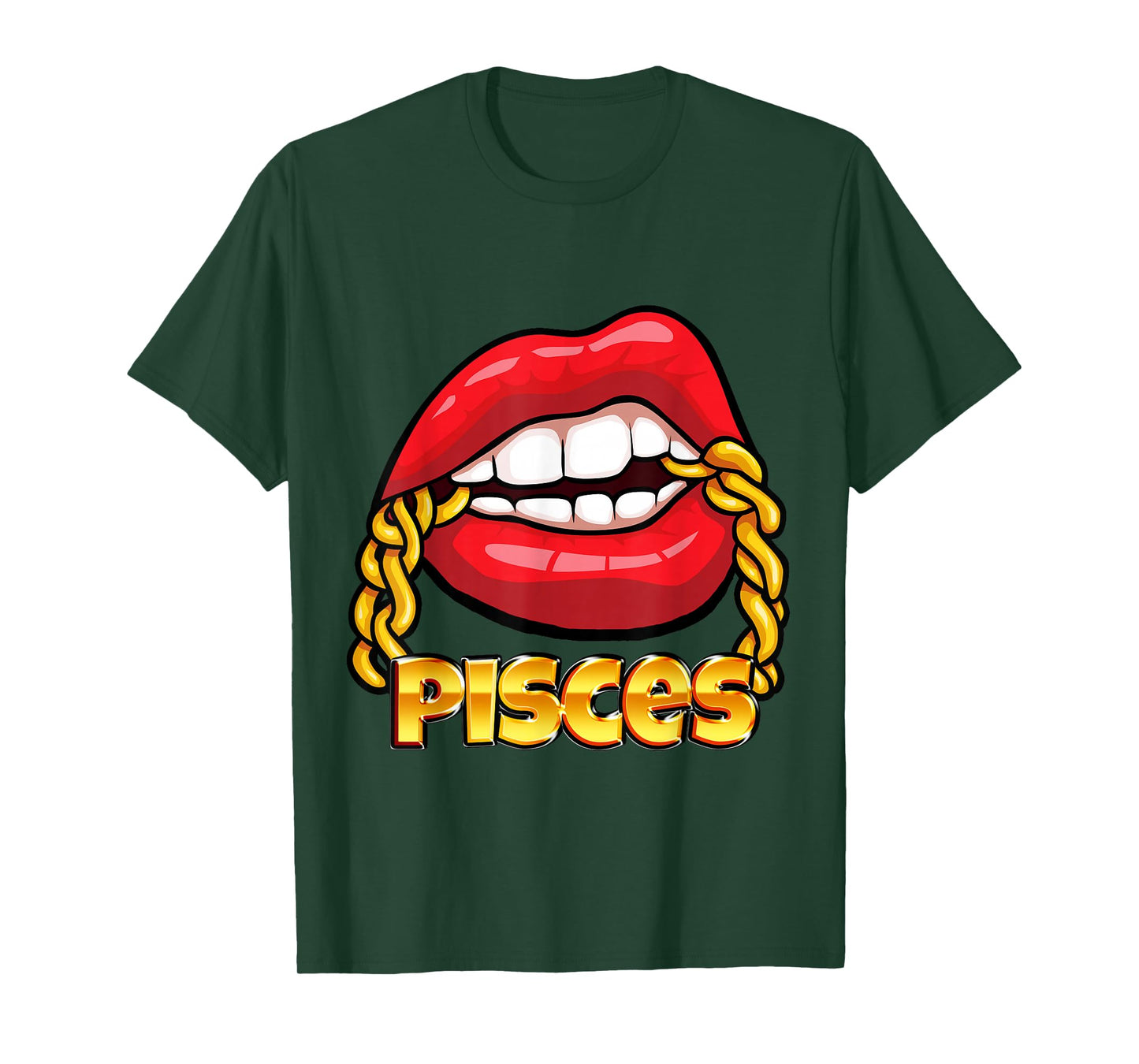 Juicy Lips Gold Chain Pisces Zodiac Sign T-Shirt