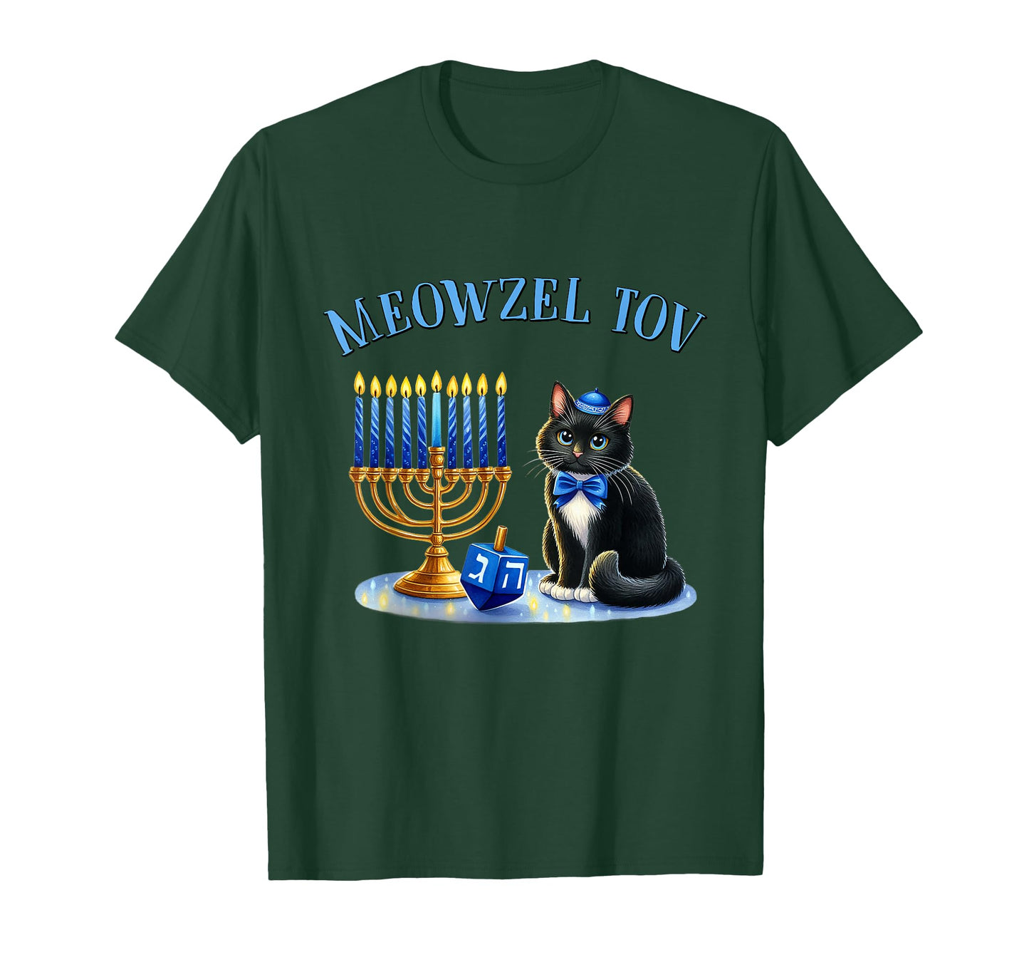 Funny Happy Hanukkah Hanukkat Meowzel Tov Jewish Cat Menorah T-Shirt