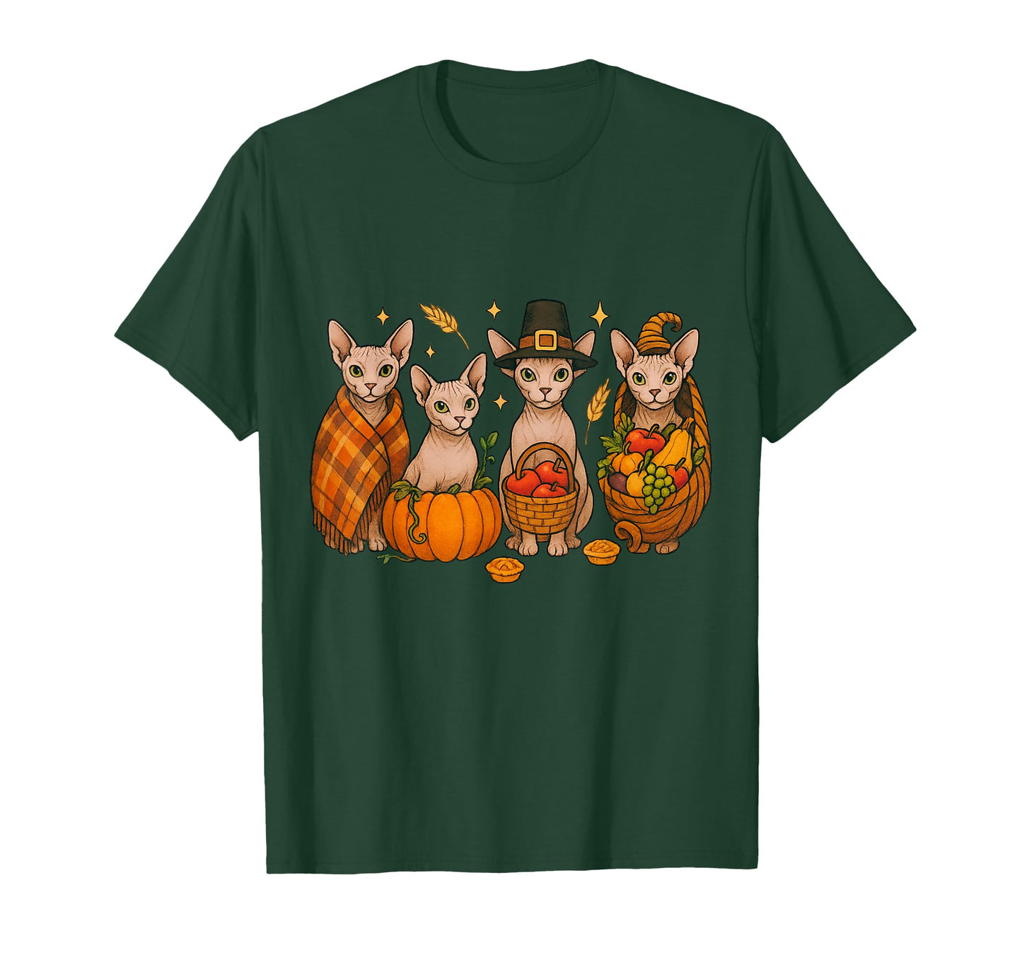Thanksgiving Sphynx Cat Autumn Harvest Cozy Fall Design T-Shirt