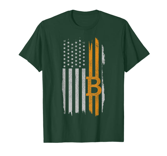 Bitcoin American Flag Patriotic Cryptocurrency HODL T-Shirt