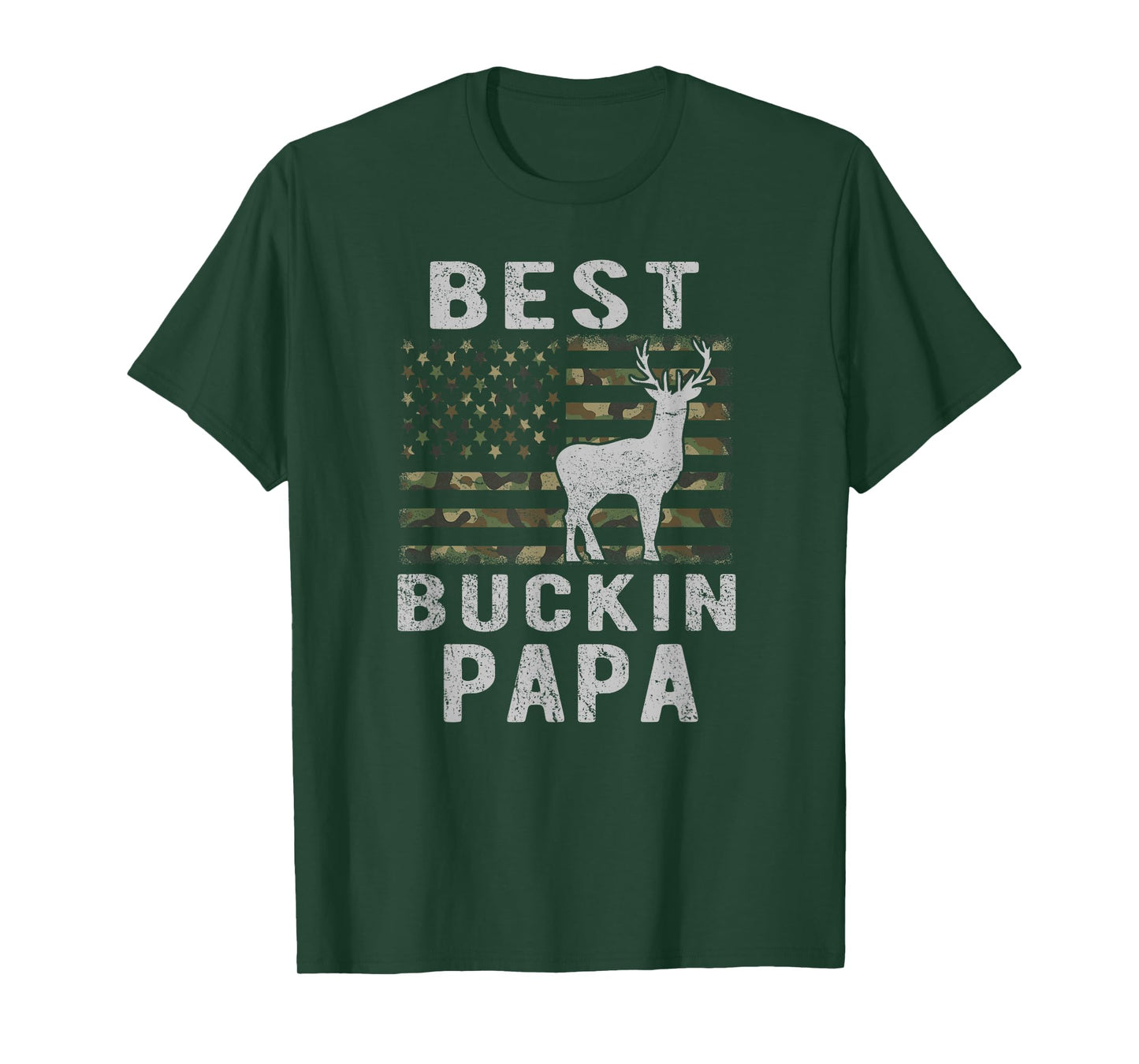Best Bucking Papa Camouflage American Flag Deer Hunting T-Shirt