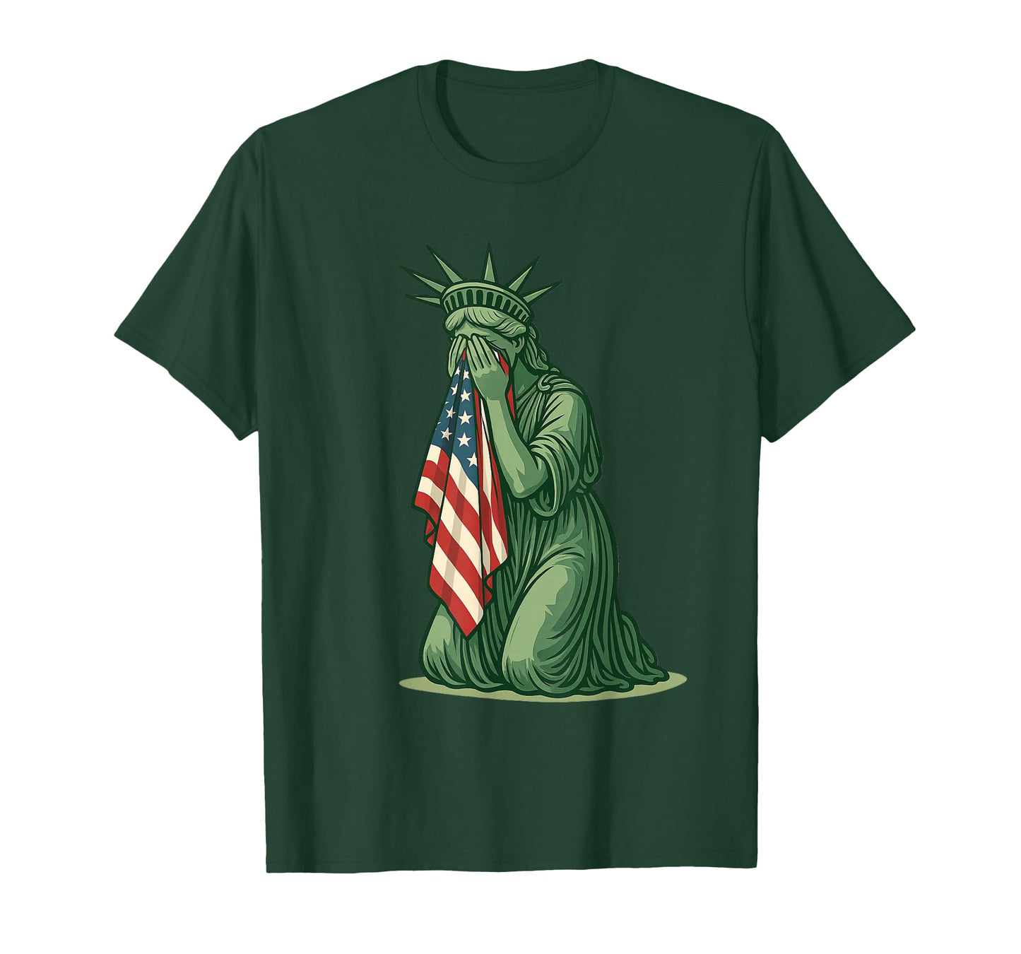Statue of Liberty Crying Sad USA Flag Patriotic Resist T-Shirt