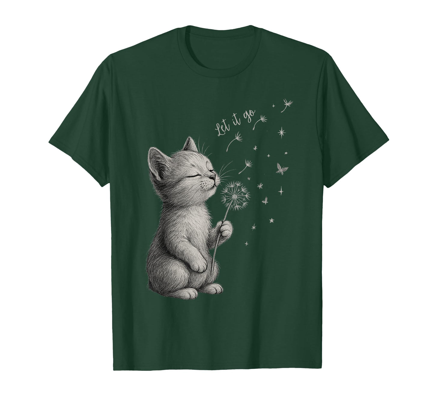 Cute Kitten Dandelion Flower cat Let It Go Motivation T-Shirt
