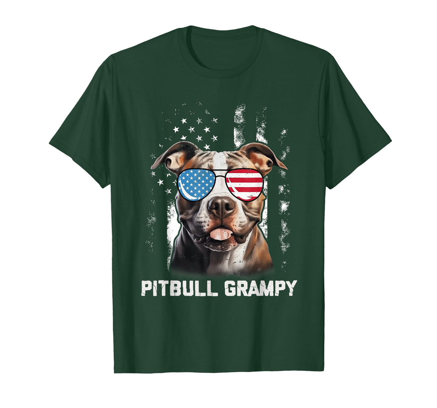 Pitbull Grampy American Flag Sunglasses 4th Of July Dog T-Shirt
