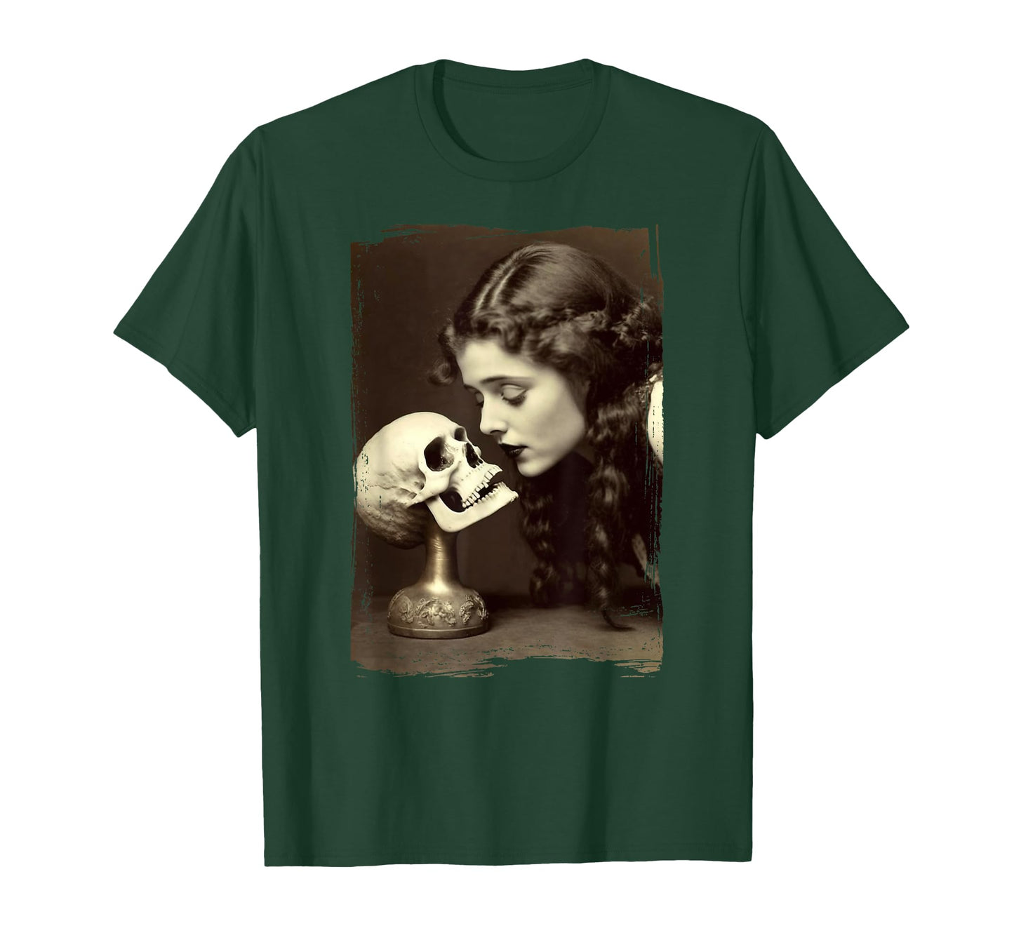 Vintage Witch Sorceress Skeleton Skull Kiss 1910 Photography T-Shirt