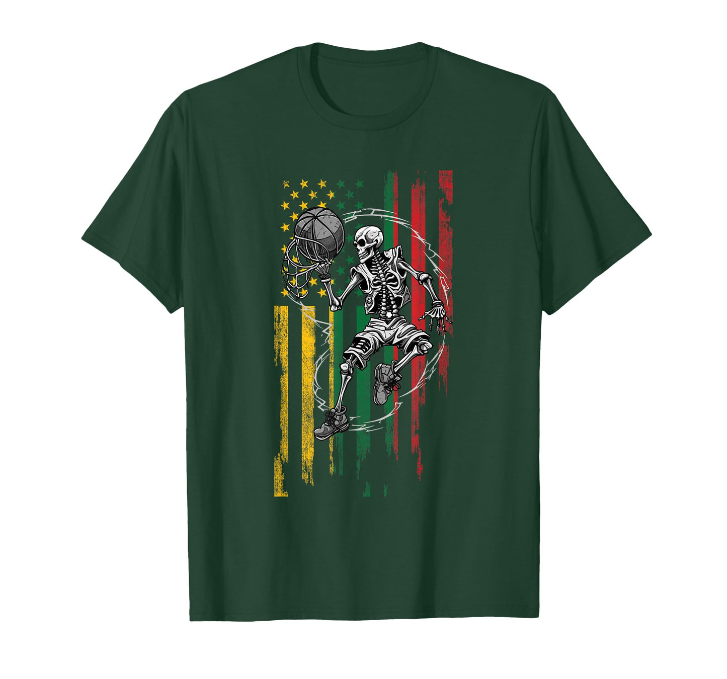 Lithuanian American Flag Skeleton Playing Basketball T-Shirt