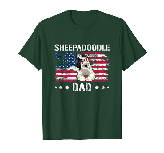 American Flag Doodle Dog Sheepadoodle Dad T-Shirt