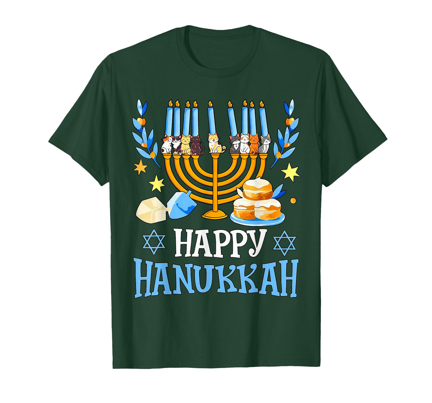 Funny Cats Menorah Happy Hanukkah Candlestick Jewish Women T-Shirt