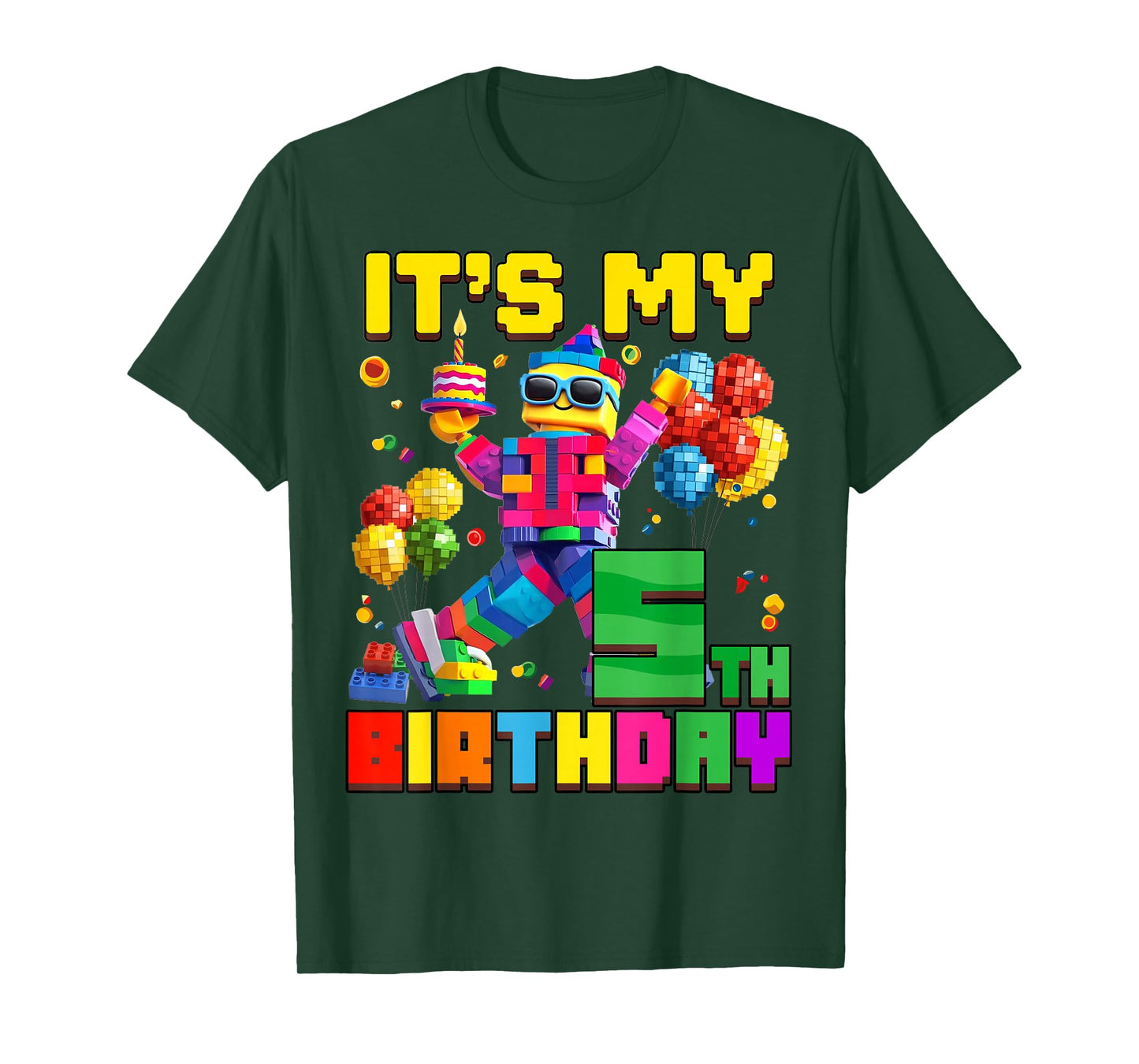 Its My 5th Fifth Birthday Building Brick 5 Years Old Boys T-Shirt