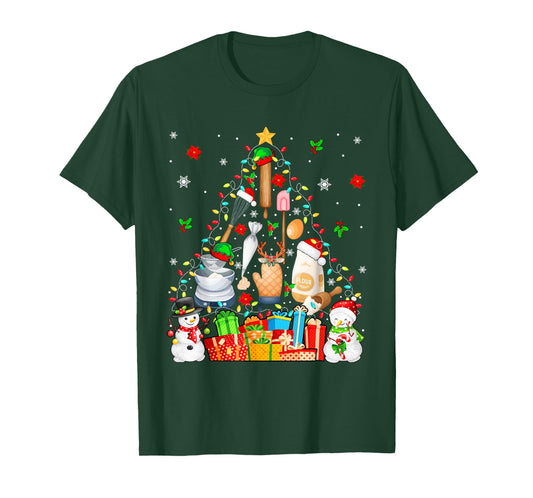 Baking Tools As Christmas Tree Xmas Lights Snowmen Baker T-Shirt