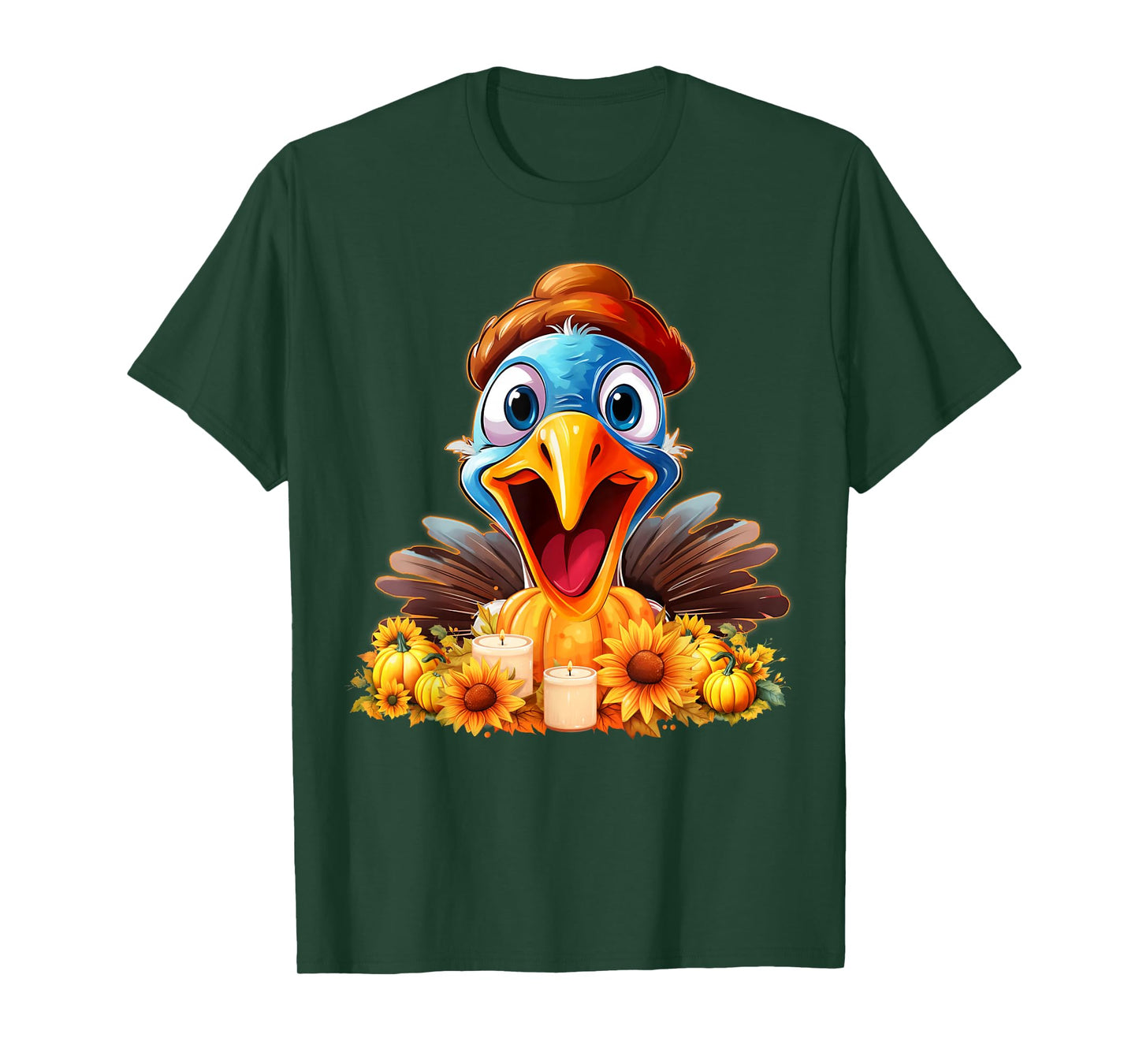 Cute Thanksgiving Turkey with Pumpkins & Sunflowe Girls Boys T-Shirt