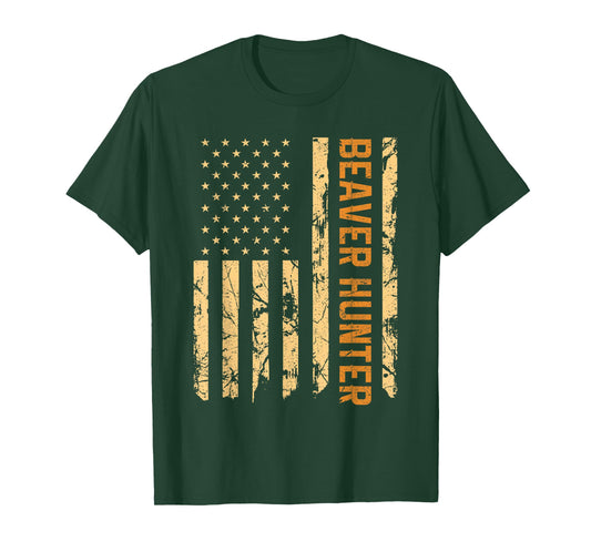 Beaver Hunting American Flag Vintage Patriotic Beaver Hunter T-Shirt