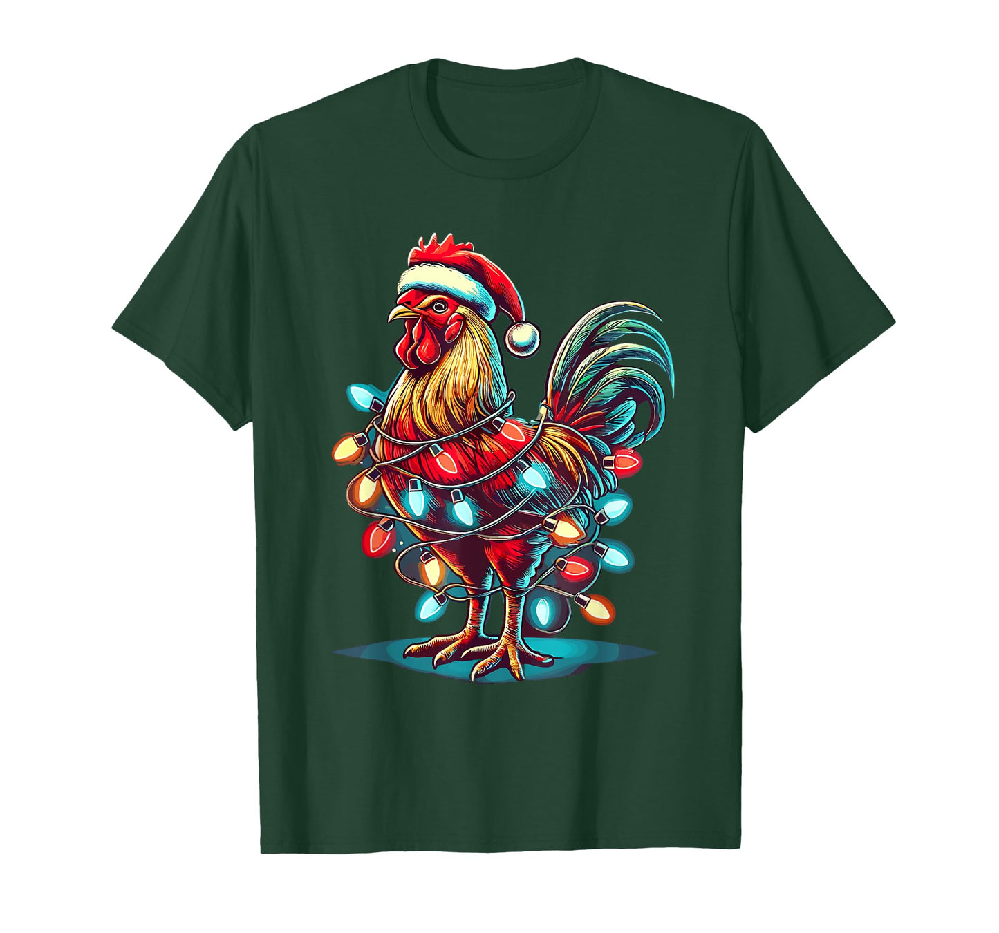 Chicken Santa Hat Christmas Lights Farmer Xmas T-Shirt
