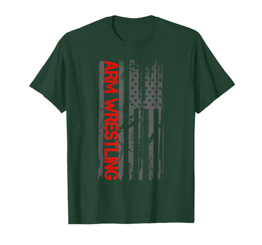 Arm Wrestling Patriotic American Flag T-Shirt